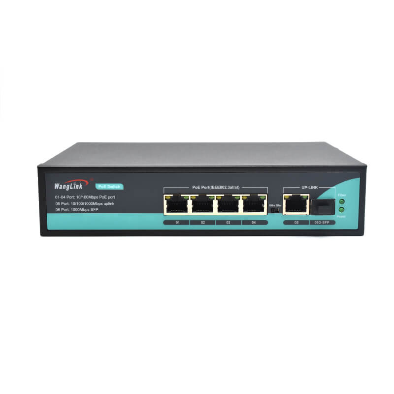 WL-SL411P | Unmanaged Four Port PoE Switch with 1 Gigabit RJ45 Uplink and fiber uplink