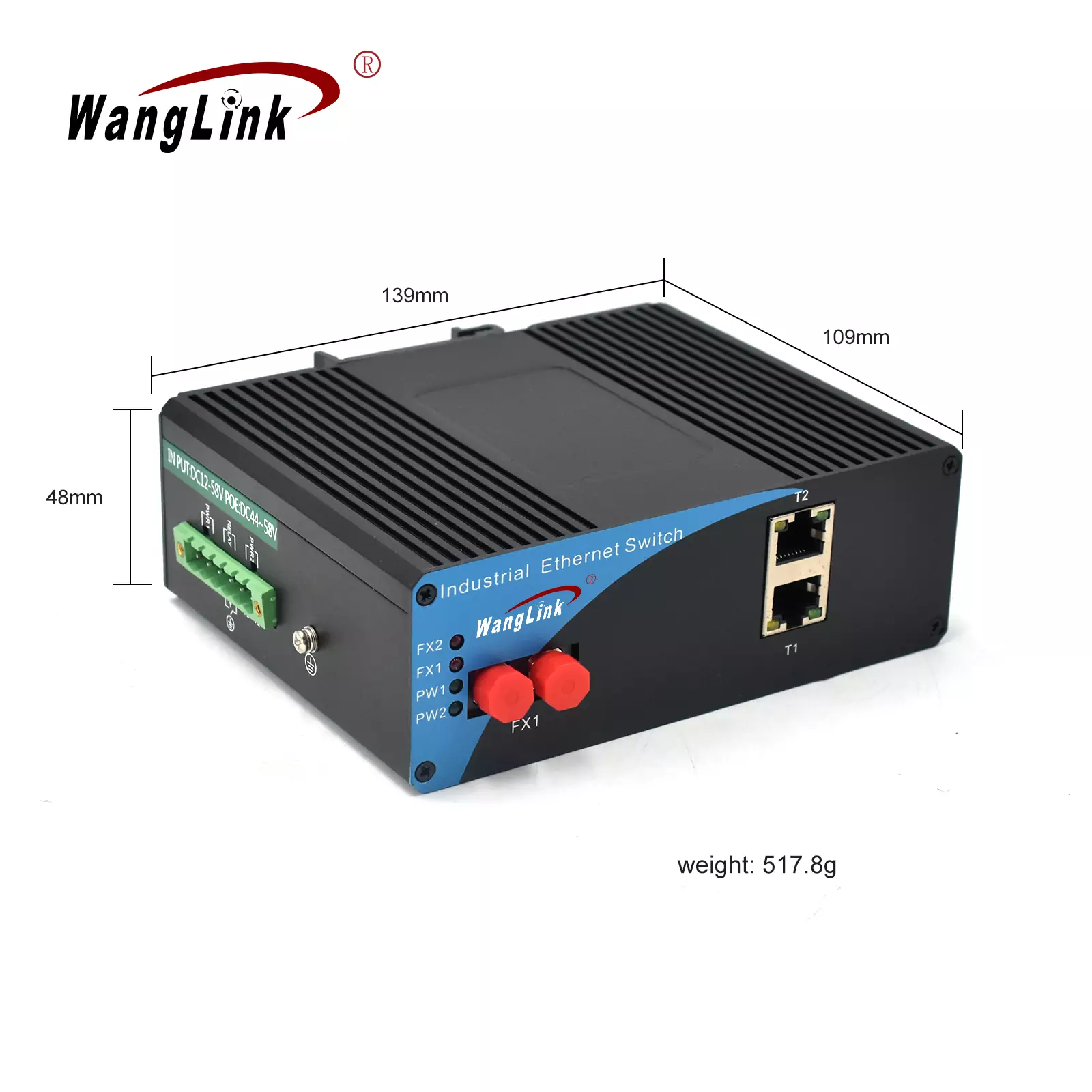 Product size: ISF201P | Unmanaged Fast Ethernet Industrial Network Switch PoE