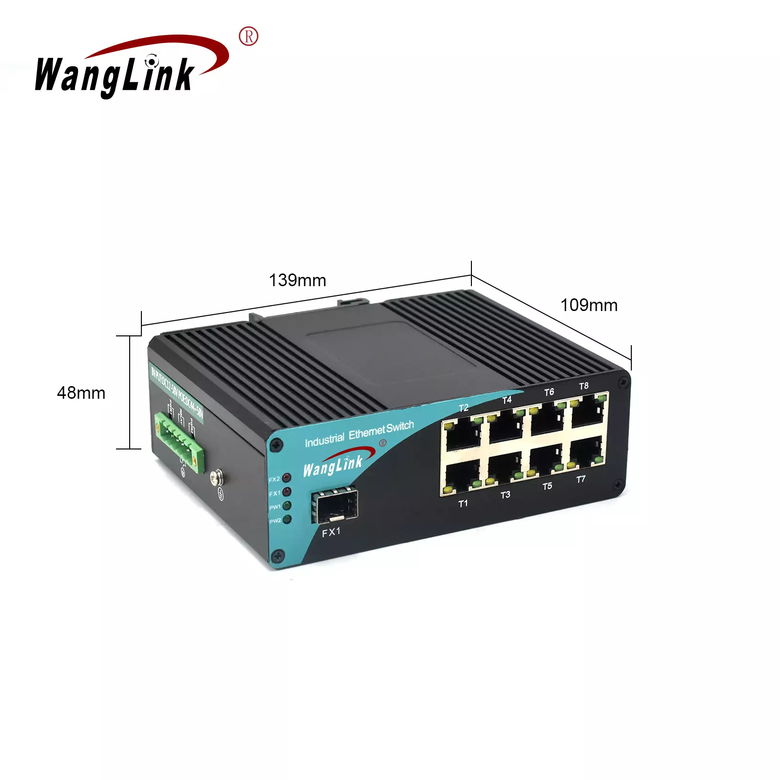 Product size image:ISF801P | Fast Ethernet 8 Port Industrial Unmanaged Poe Switch