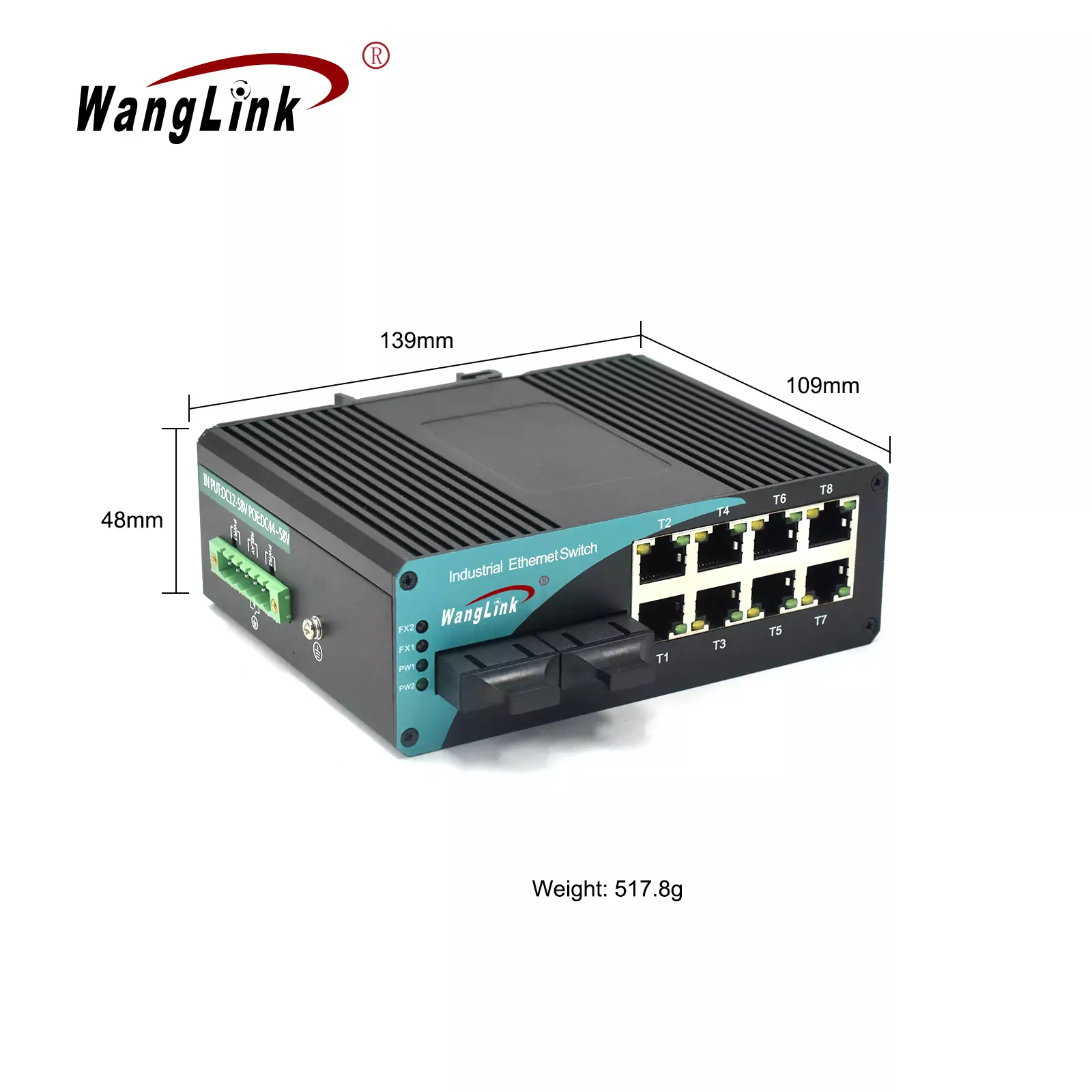 Wanglink1740049314 4 product size : ISF802P | Unmanaged PoE Industrial Switch 8 FE 2 SFP/SC/LC/FC/ST