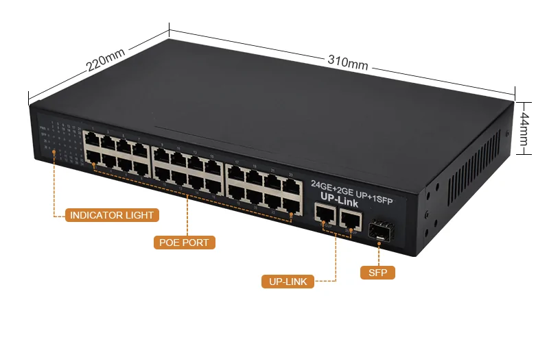 Size: SG2421P | Gigabit unmanaged 24 port poe network switch 2 uplink 1 SFP