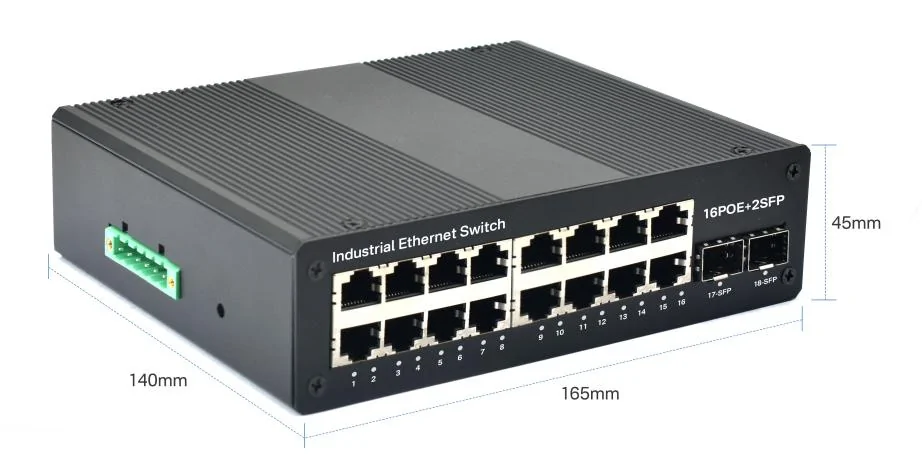 size: main image:ISG1602P | Industrial PoE Switch 16 Port 2 SFP/SC/LC/FC/ST