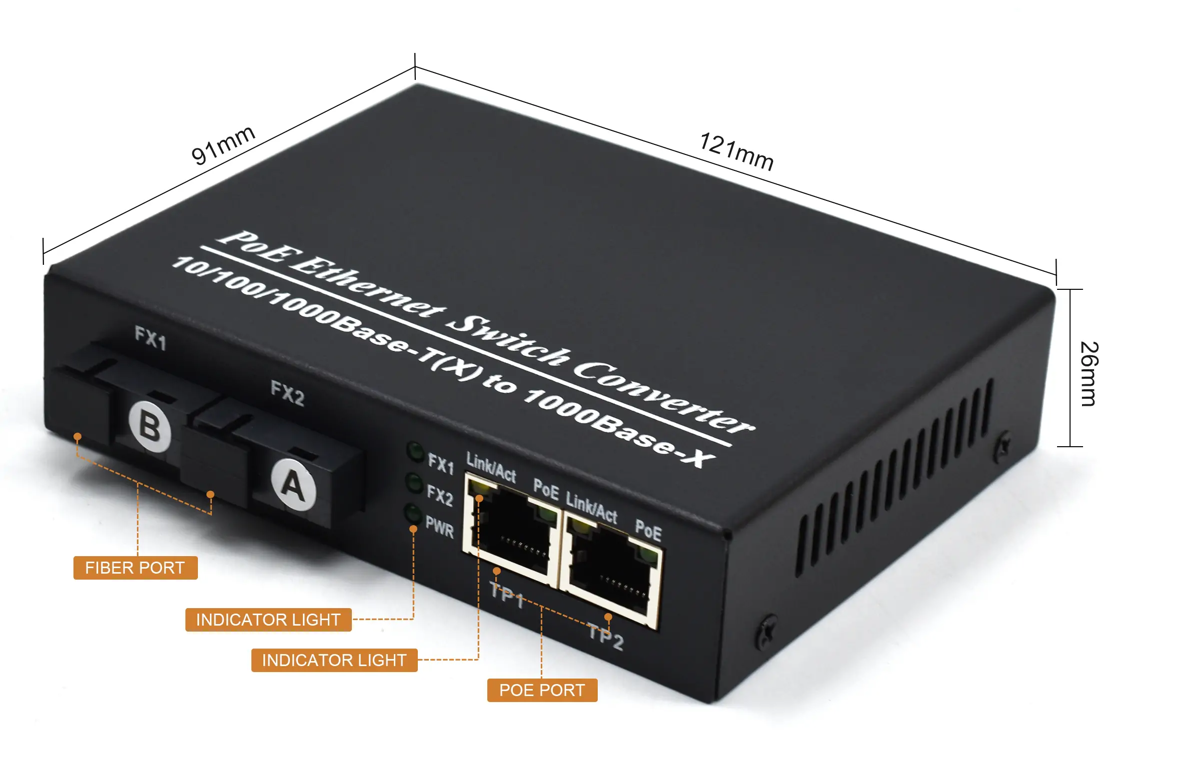 size: SG202P | Gigabit unmanaged 2 port poe switch with 2 fiber port (SC/FC/ST/SFP)