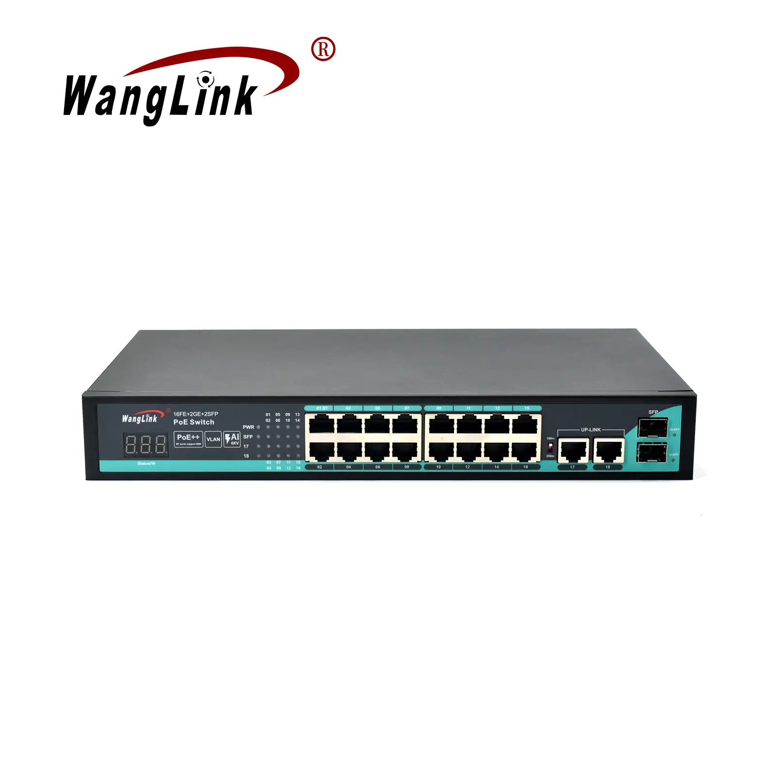 SL1622P-V2 | Fast ethernet 16 port poe network switch with 2 Gigabit uplink 2 SFP