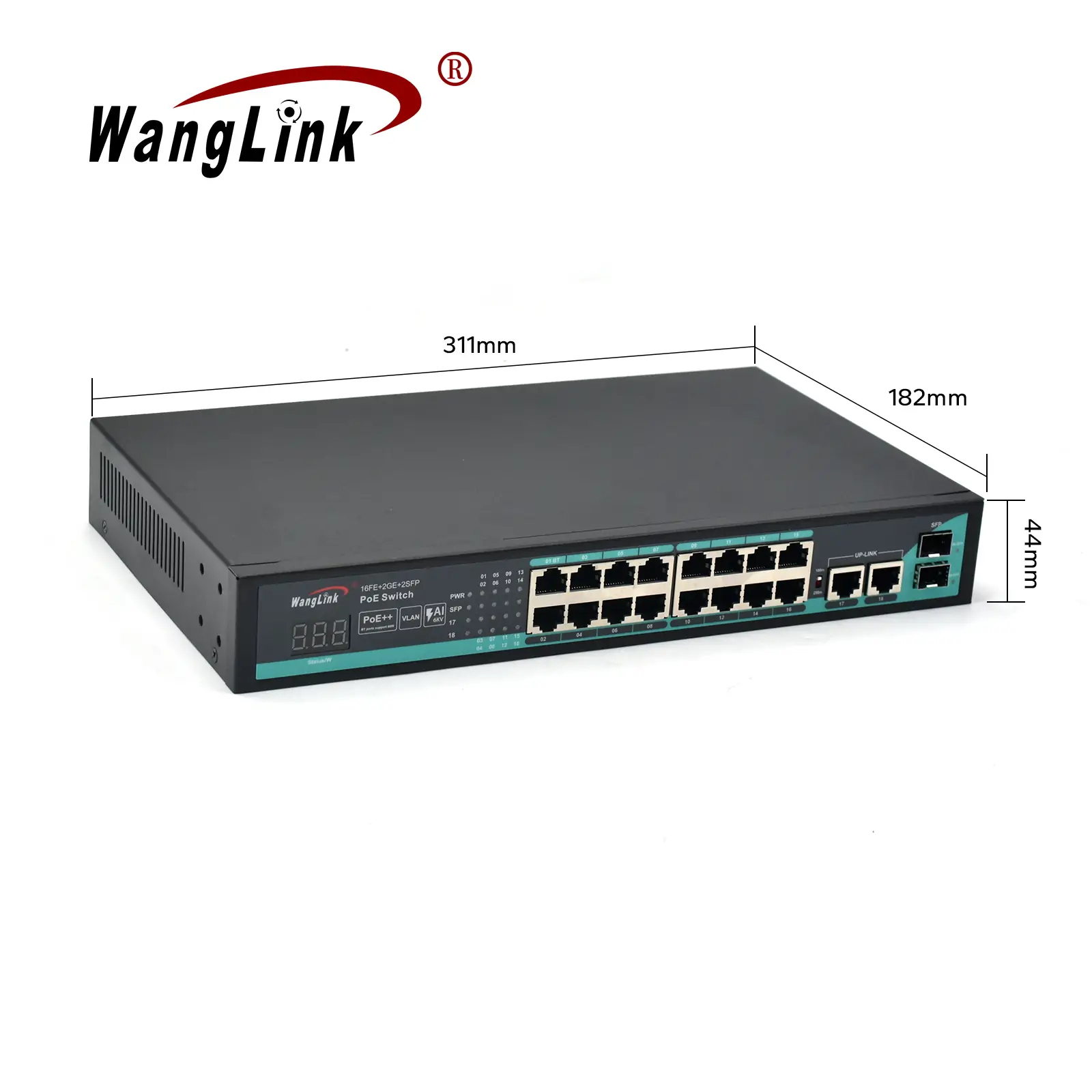 SIZE: SL1622P-V2 | Fast ethernet 16 port poe network switch with 2 Gigabit uplink 2 SFP