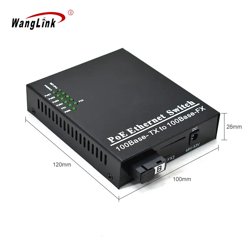 Product size: CF401P | 10/100mbps 4 RJ45 1 fiber port media converter fiber to ethernet poe