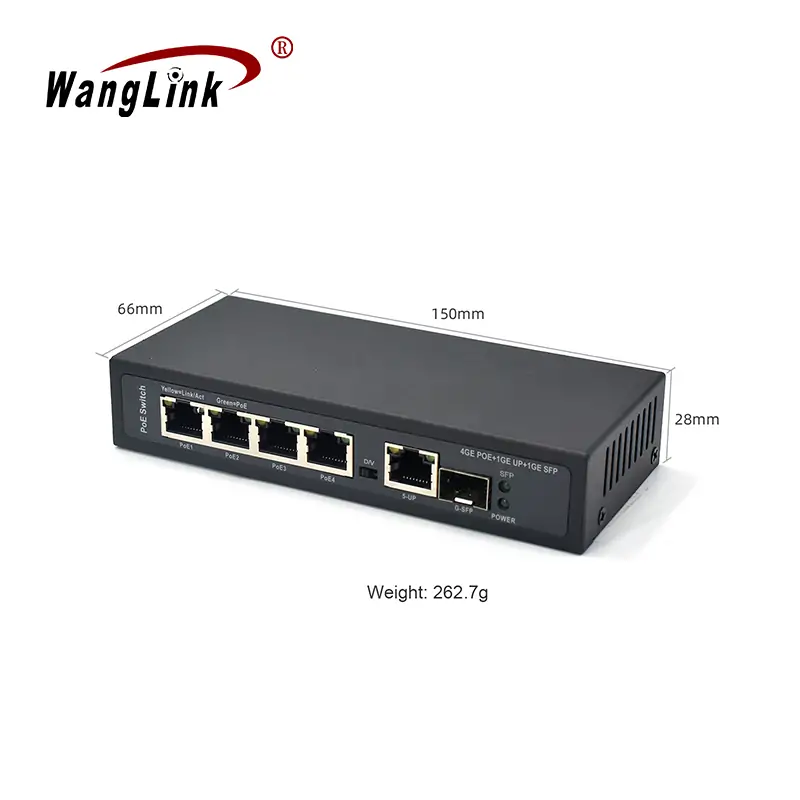 SIZE: SG411P-E | Unmanaged 4 port poe gigabit ethernet switch 1 Uplink 1 SFP