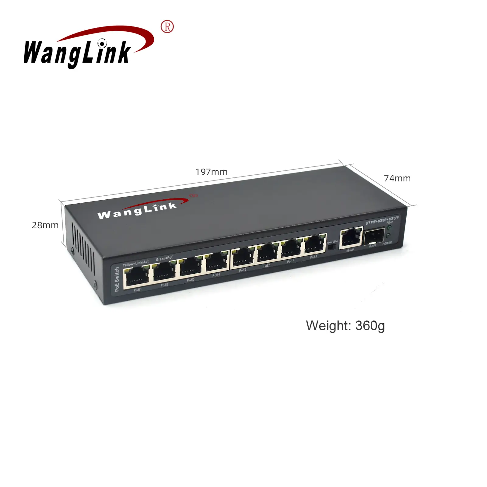 Product size: SL811P-E | Unmanaged Fast ethernet 8 port poe switch for ip cameras 1 Gigabit uplink 1 SFP