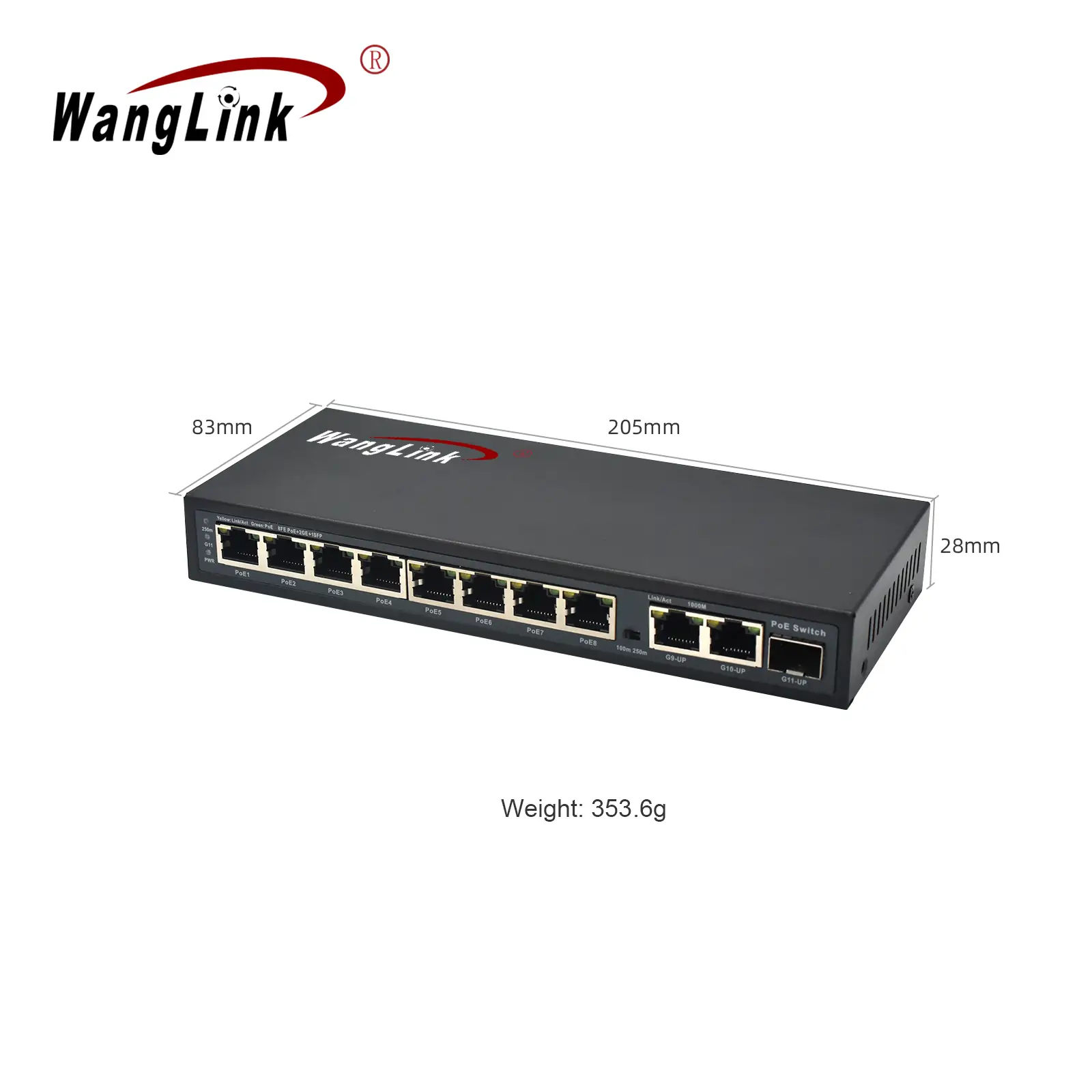 Product size: SL821P-E | Fast ethernet poe 8 port switch 2 Gigabit uplink 1 SFP