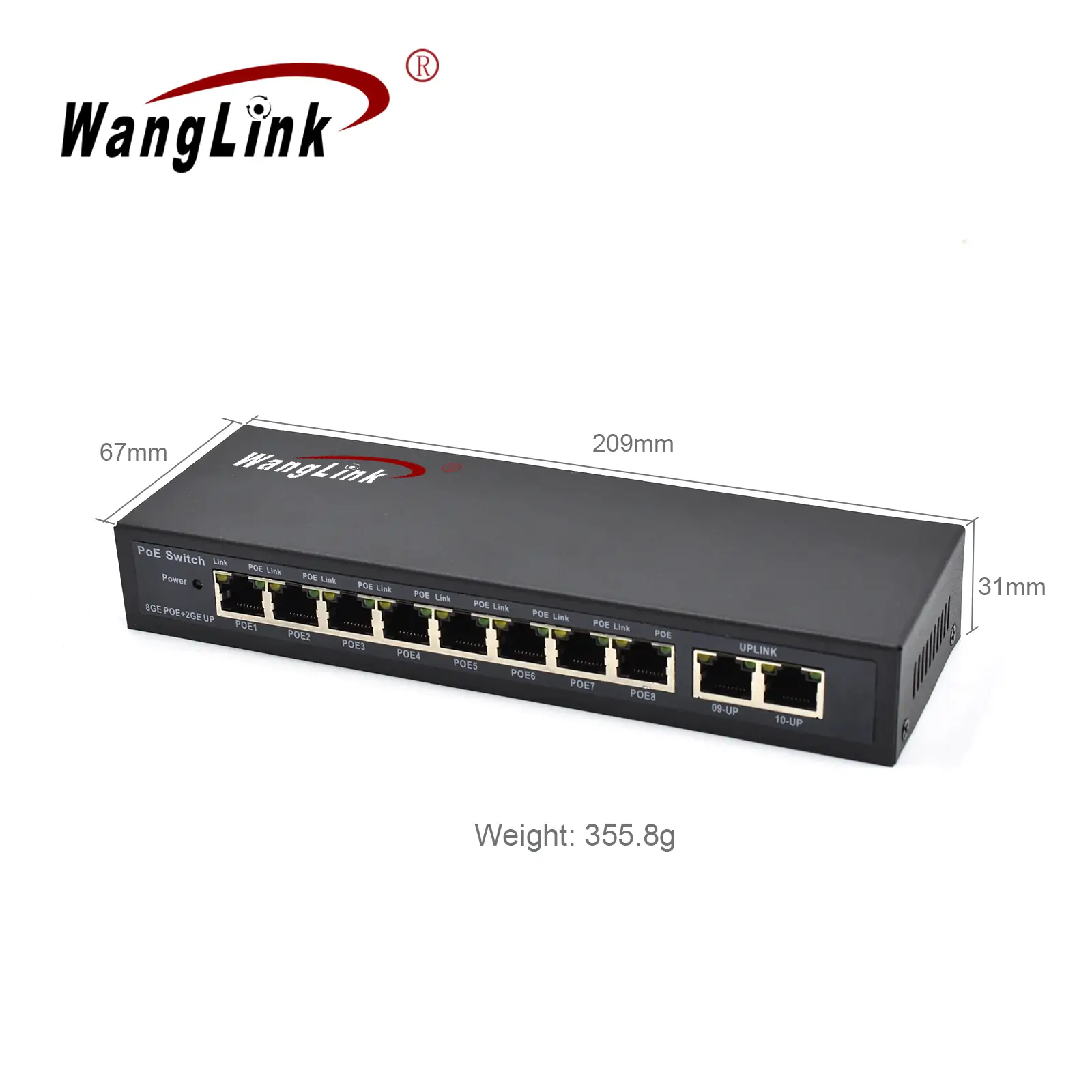 Product size: SG82P-E | Unmanaged 8-port gigabit ethernet poe switch 2 Uplink