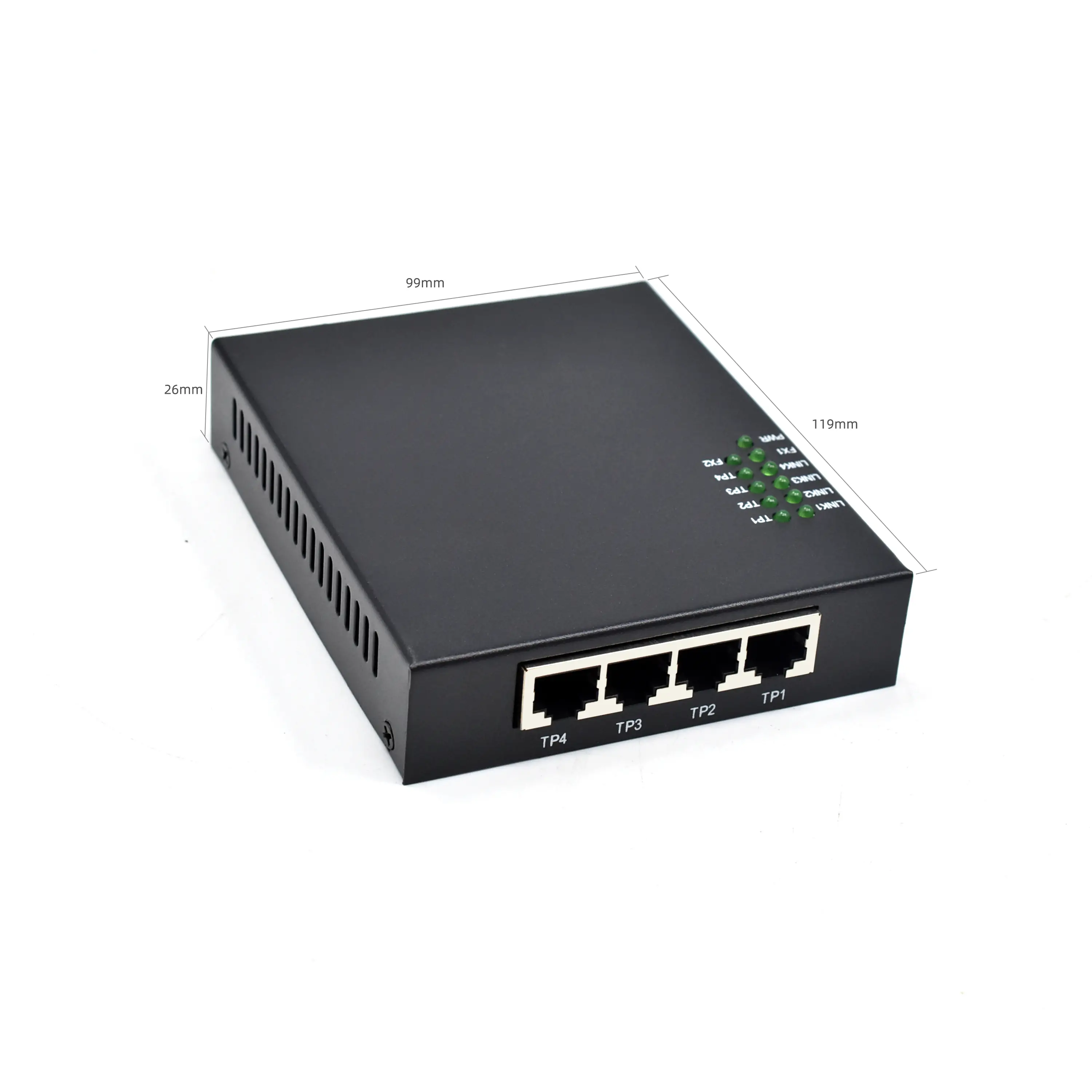 Product size: CF402P | 10/100mbps fiber media converter with poe 4 RJ45 2 Fiber Port