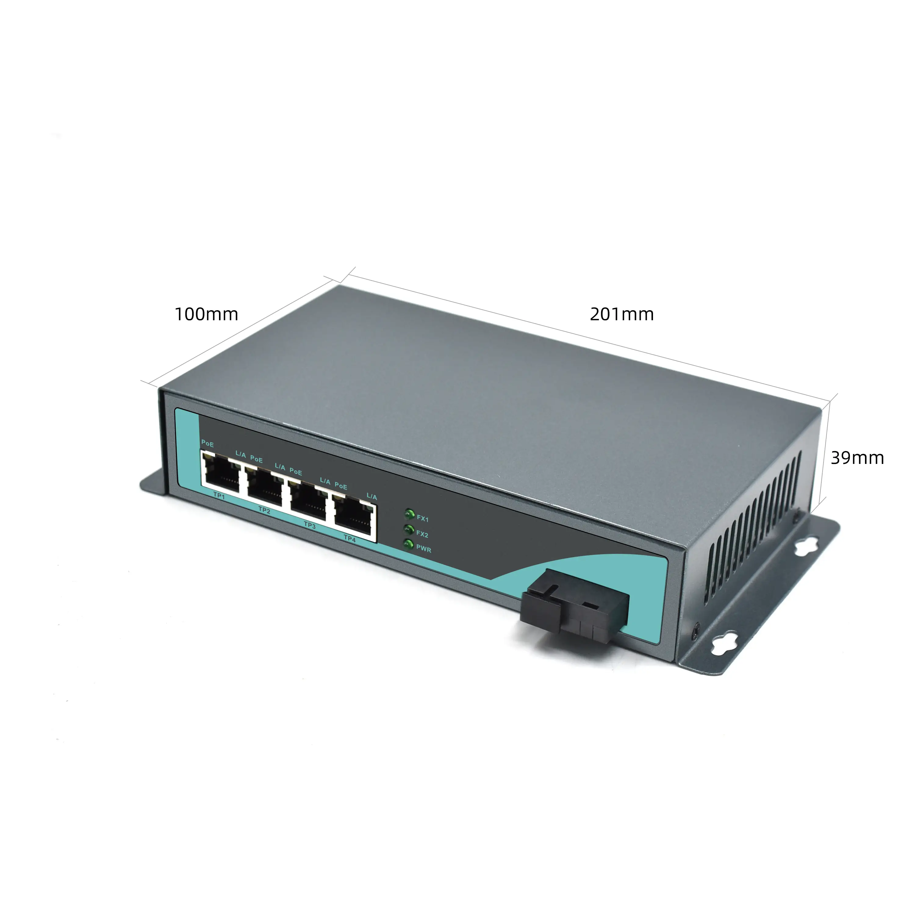 Product size: CG401P | Gigabit 4 RJ45 1 fiber port fiber to ethernet media converter with poe