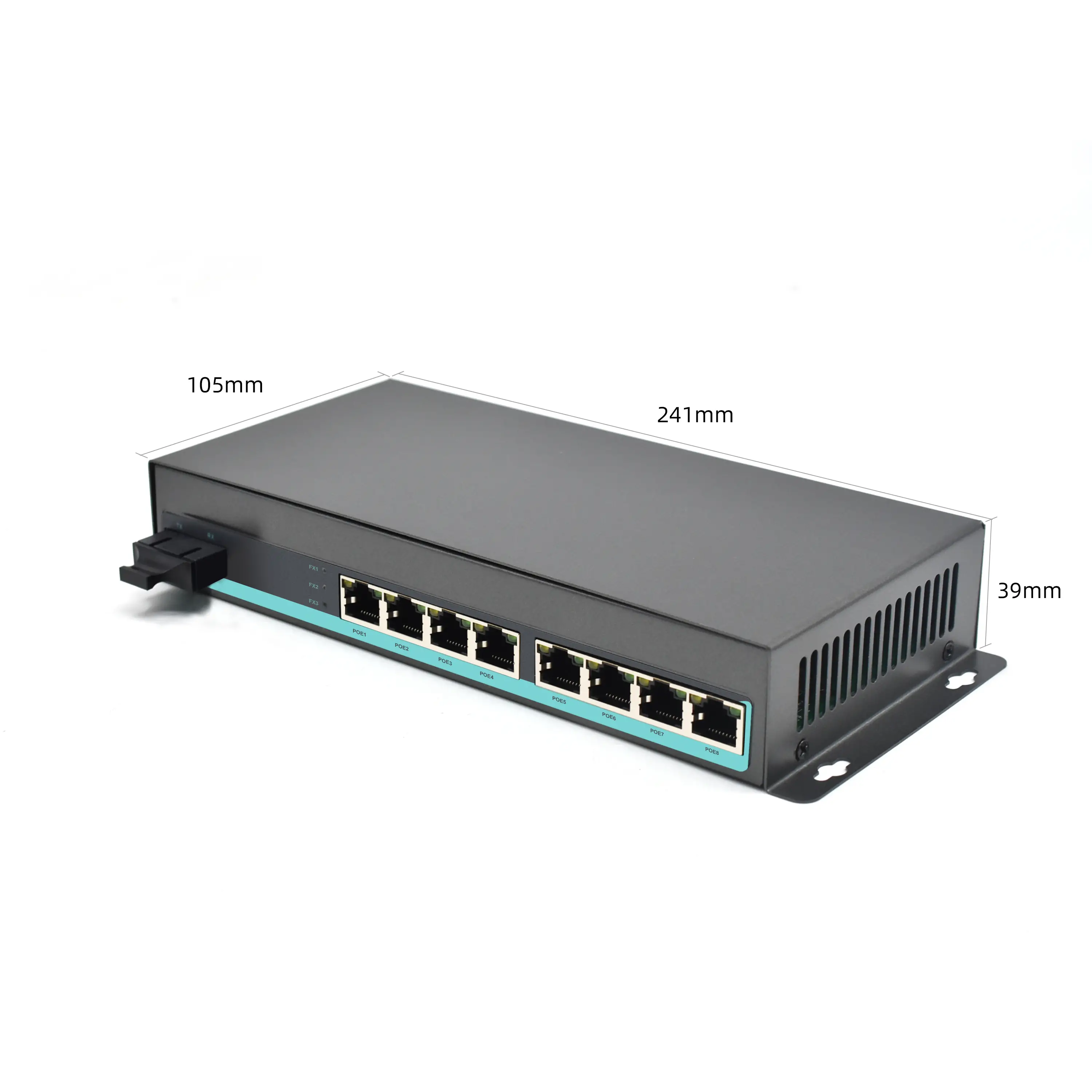 Product size: CG801P | Gigabit fiber to poe media converter 8 RJ45 1 SC Fiber port