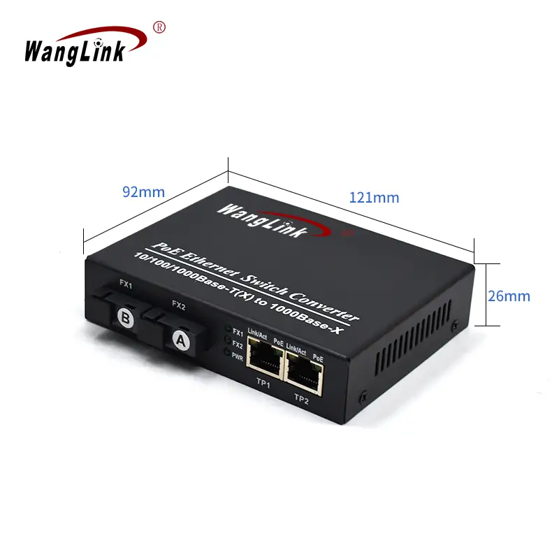 Product size: CG202P | Gigabit media converter with poe output 2 RJ45 2 SC Fiber port