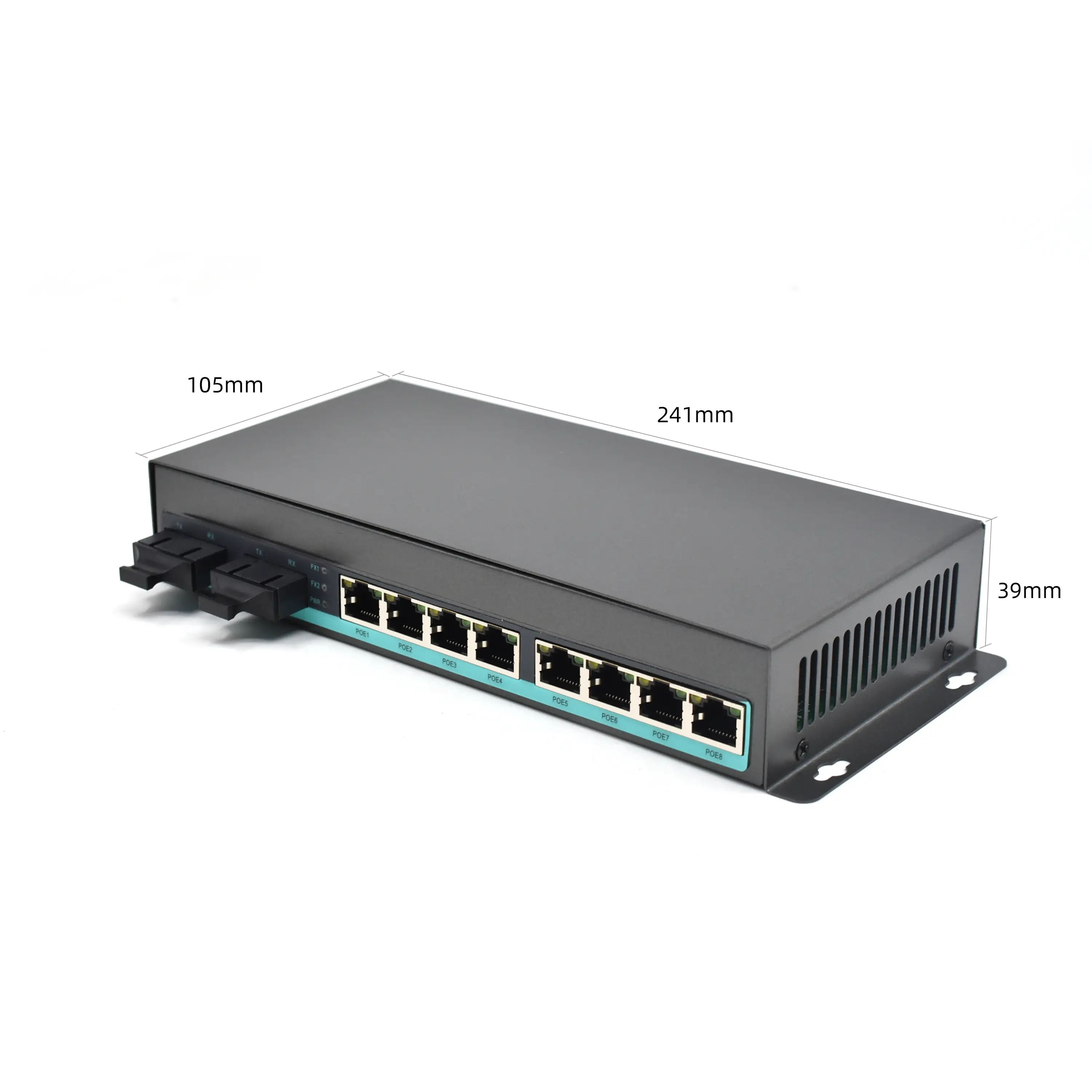 Product size: CG802P | Gigabit PoE 8 port media converter with 2 fiber port